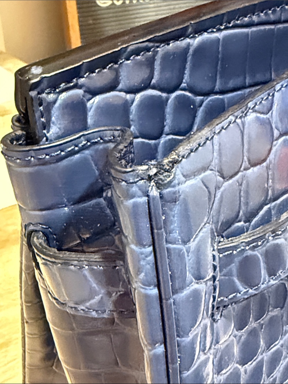 Ainifeel Structured Navy Croc-Embossed Tote with Gold Hardware Size 30 - Picture 6 of 13
